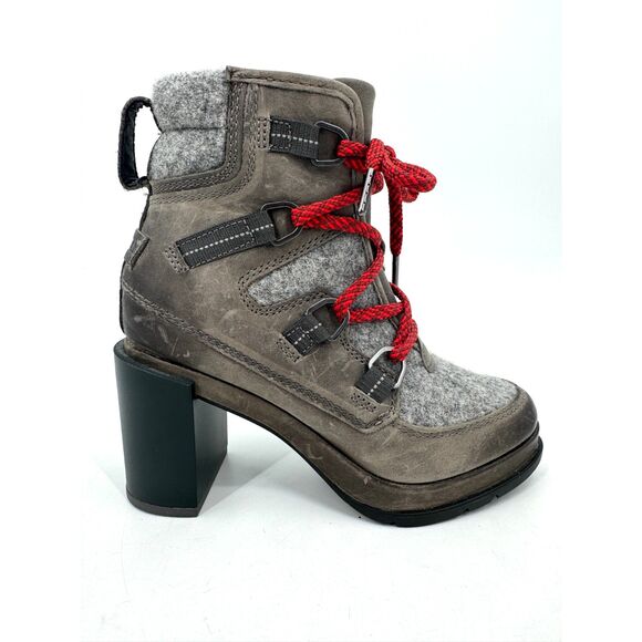 SOREL Blake Lace Heeled Ankle Boots in Quarry Gray Brown Size 5 - Picture 1 of 10